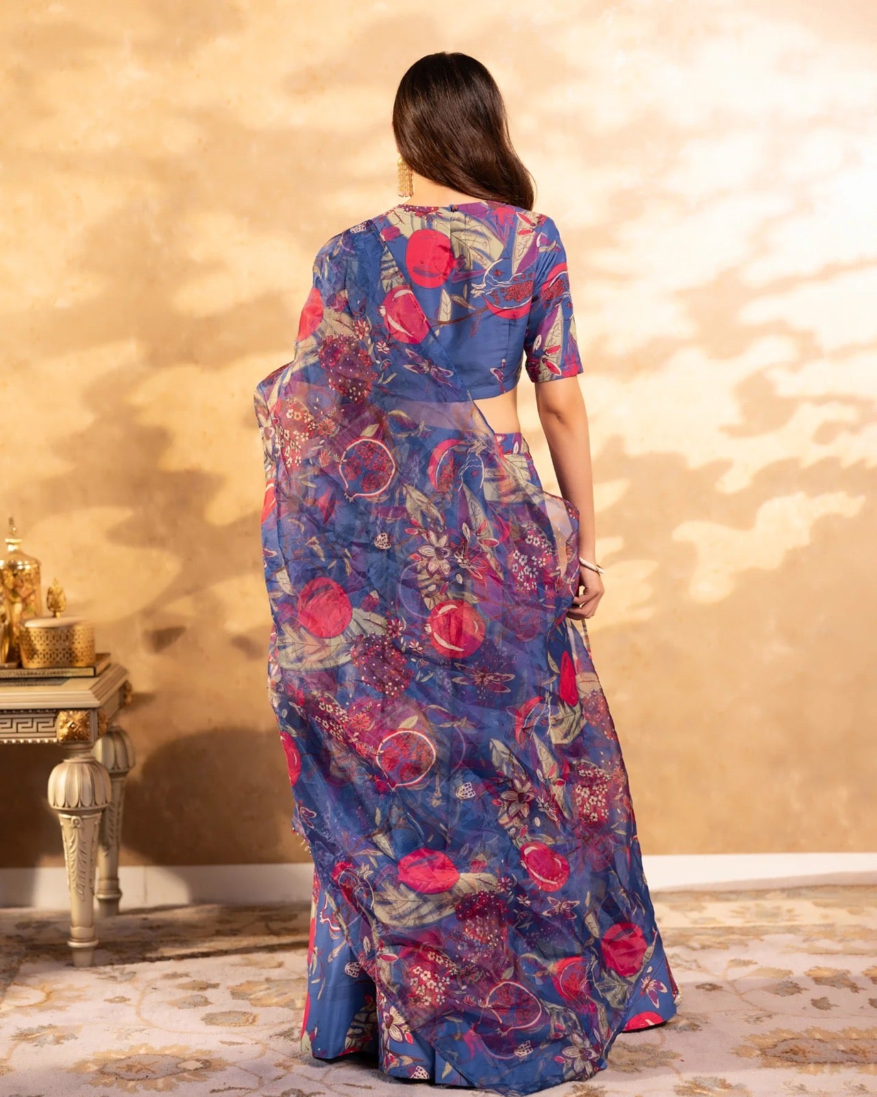 Blue & Scarlet Floral Lehenga