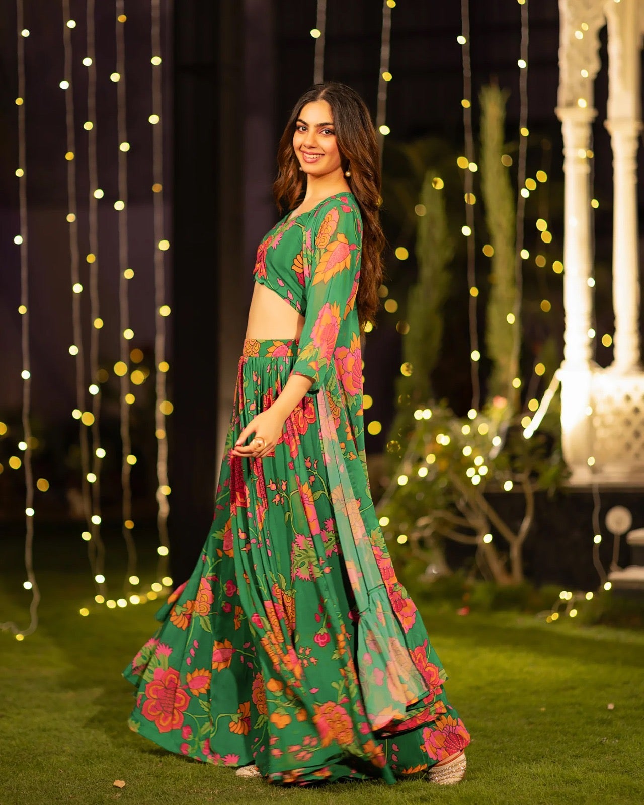 Emerald Blossom Floral Lehenga
