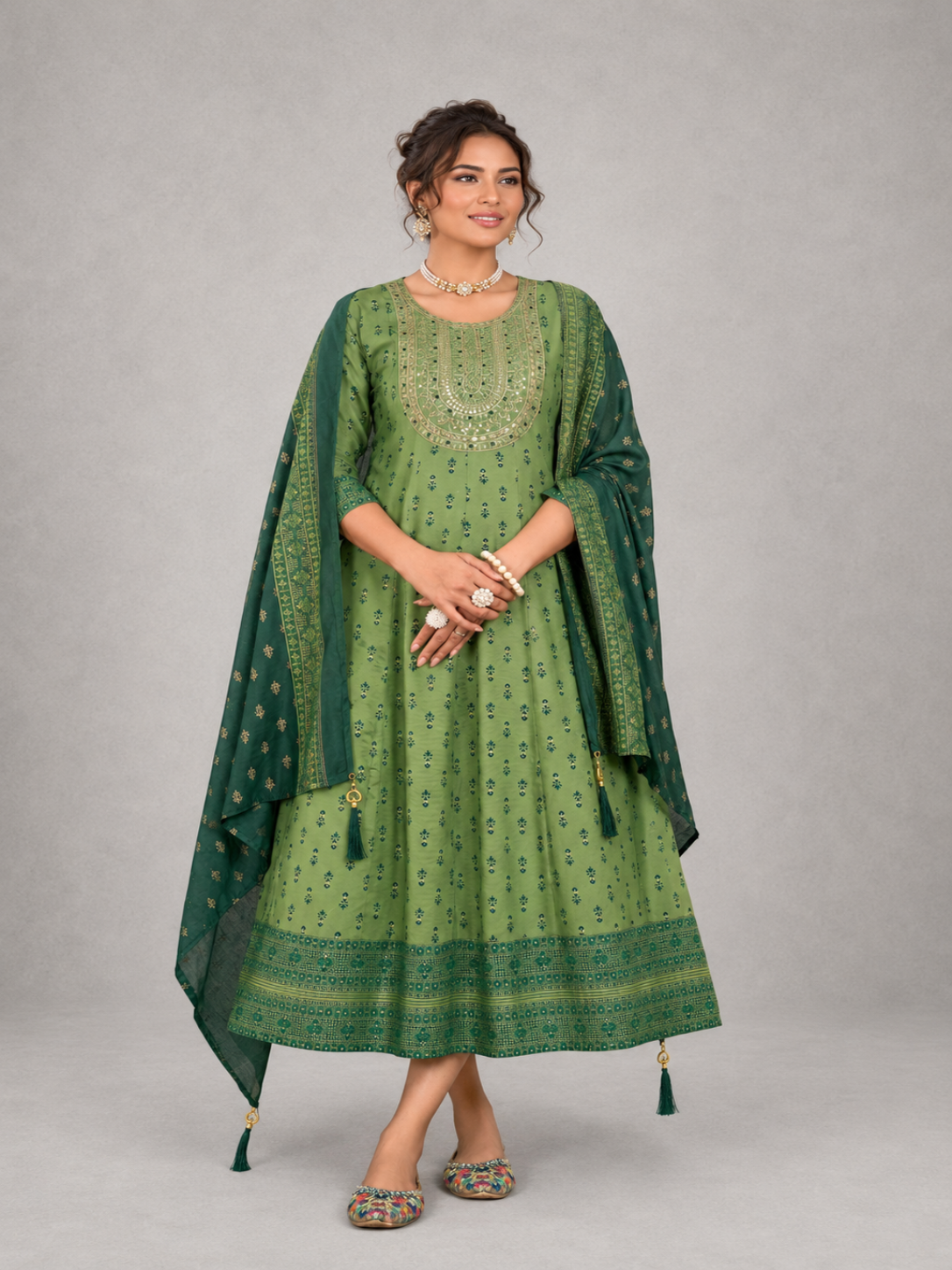 Green Anarkali Gown Set