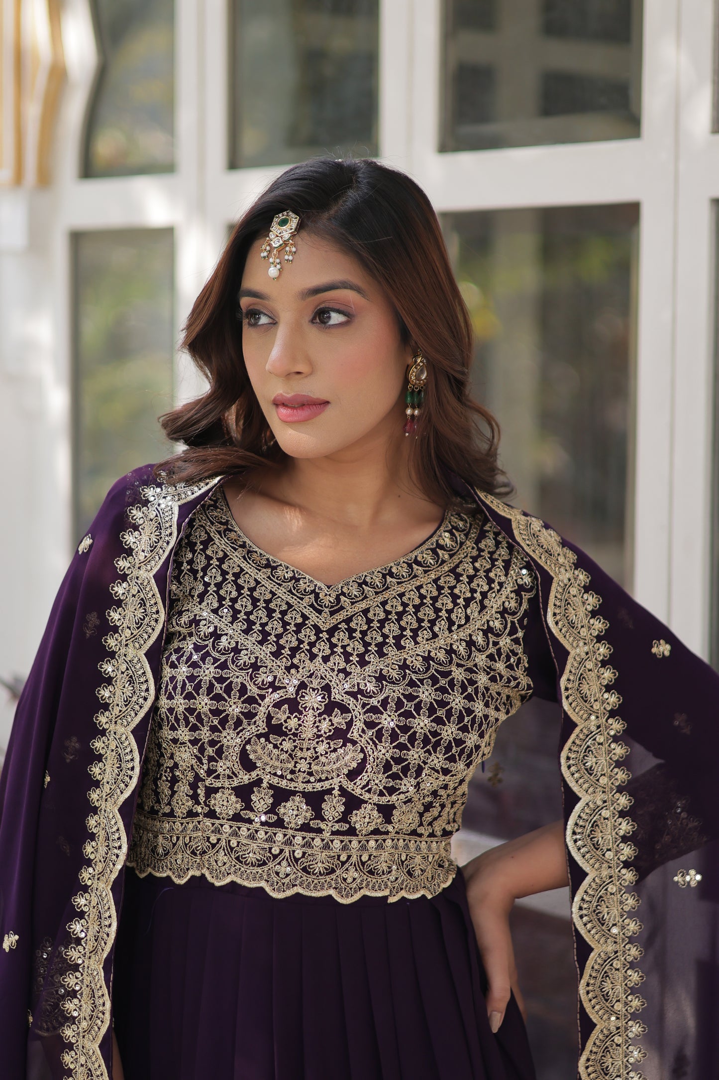 Midnight Plum Anarkali Gown Set
