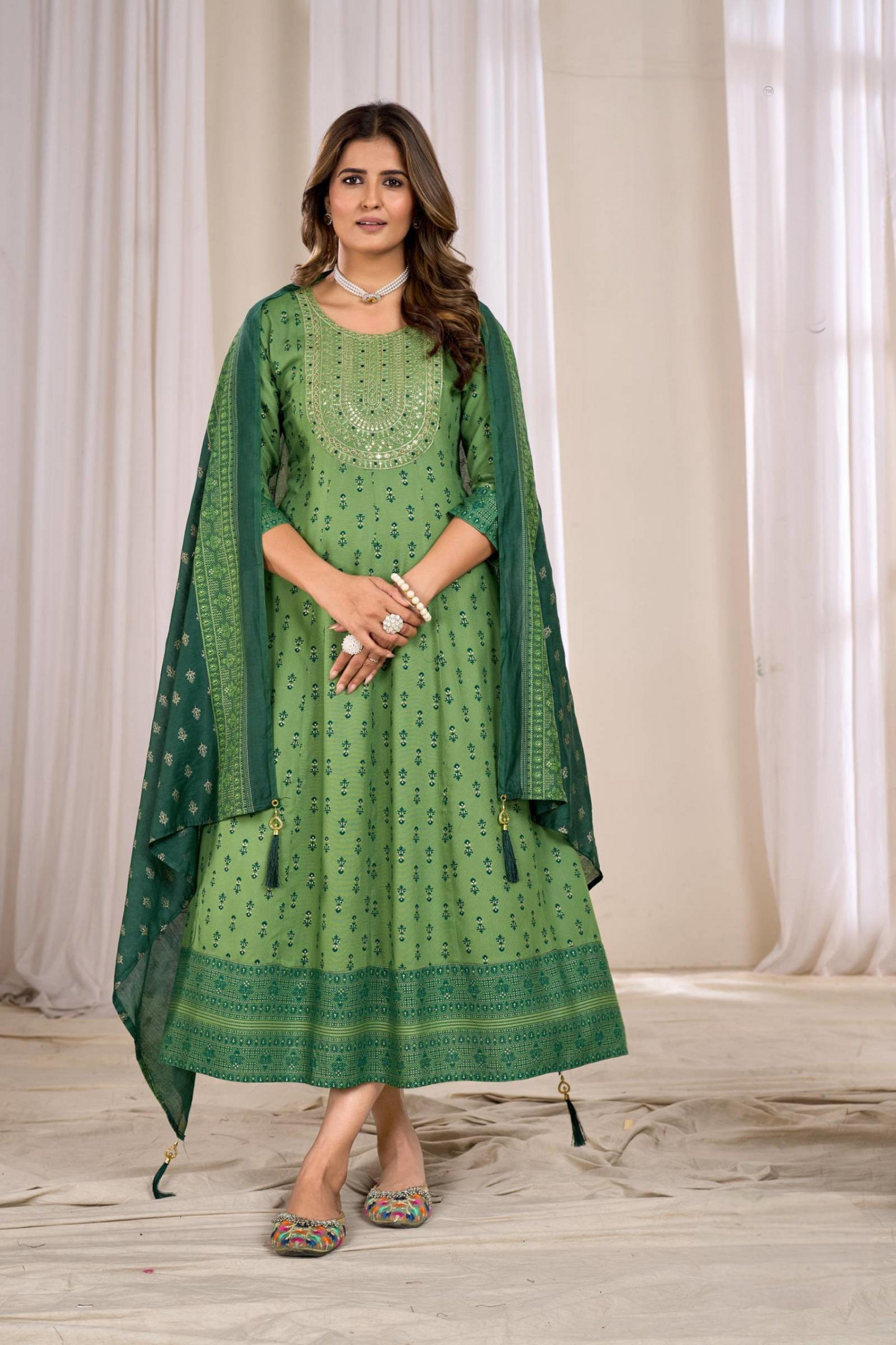 Green Anarkali Gown Set
