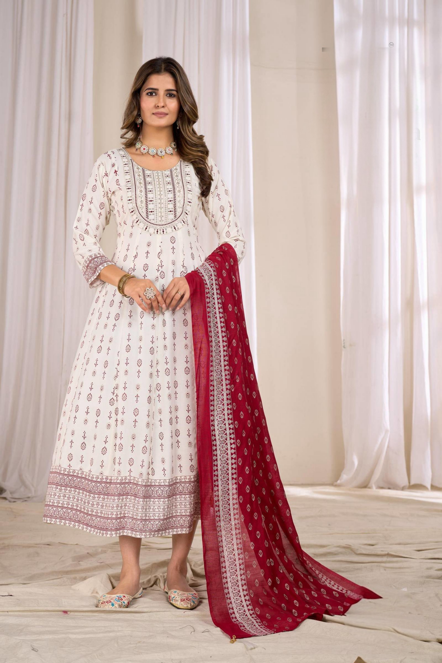 White Anarkali Gown