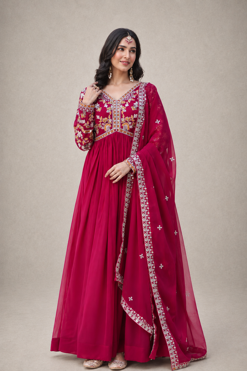 Rose Bloom Anarkali Gown Set