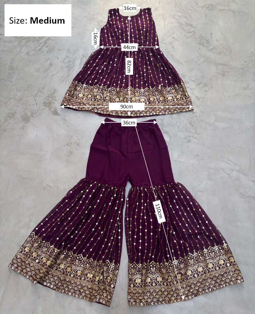 Wine Gold Embroidered Sharara Suit