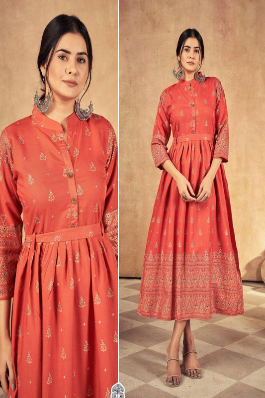 Salmon Anarkali Kurta Dress