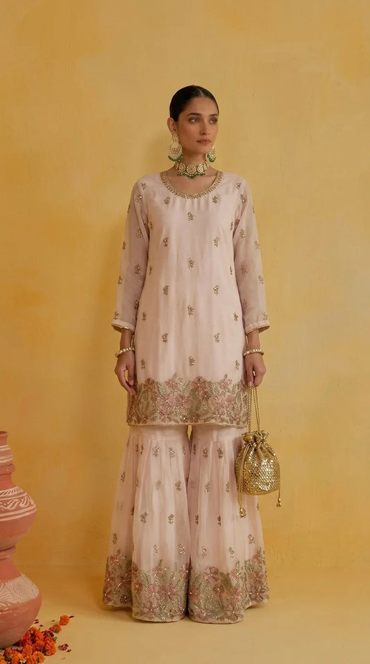 Peachy Petals Sharara Set