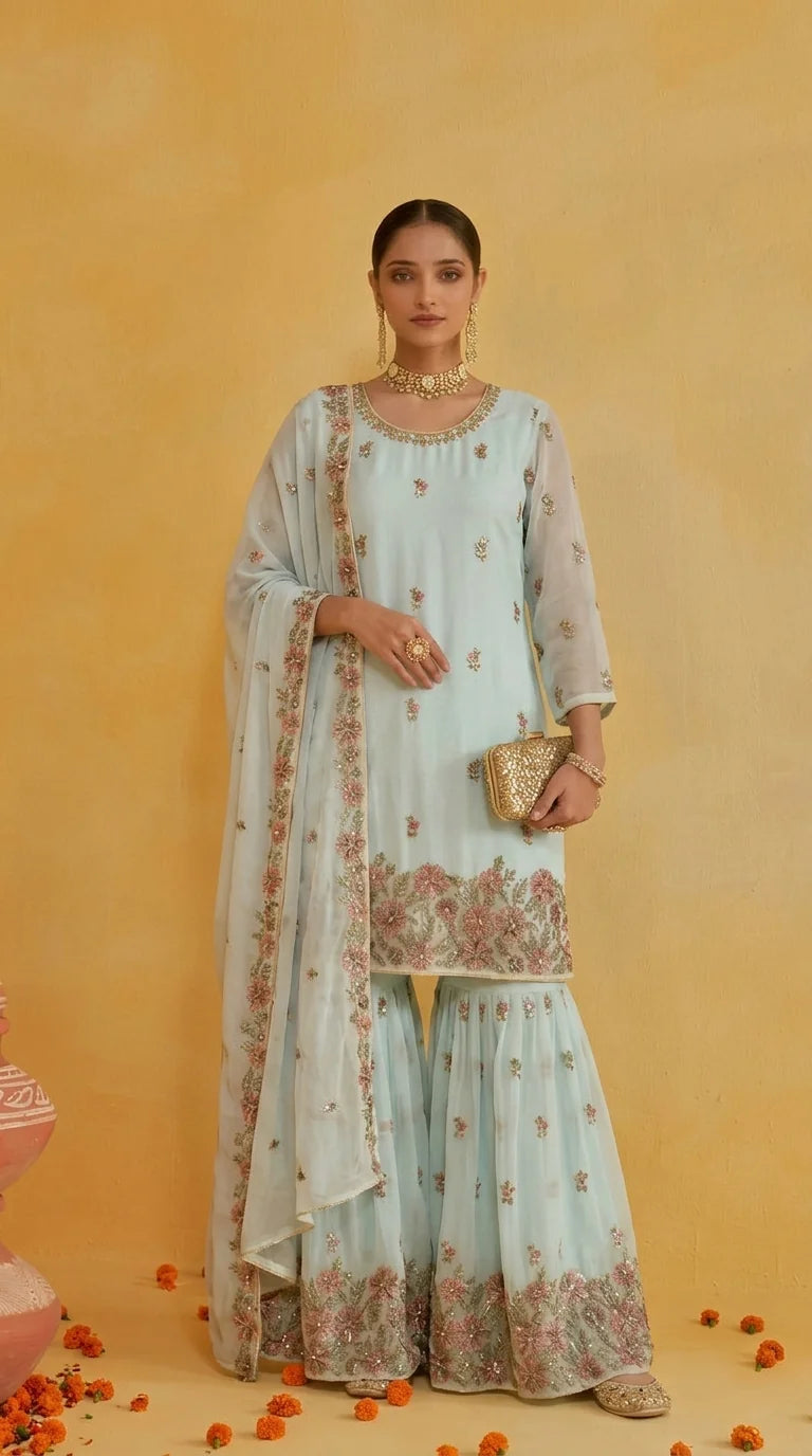 Mint Morning Sharara Set
