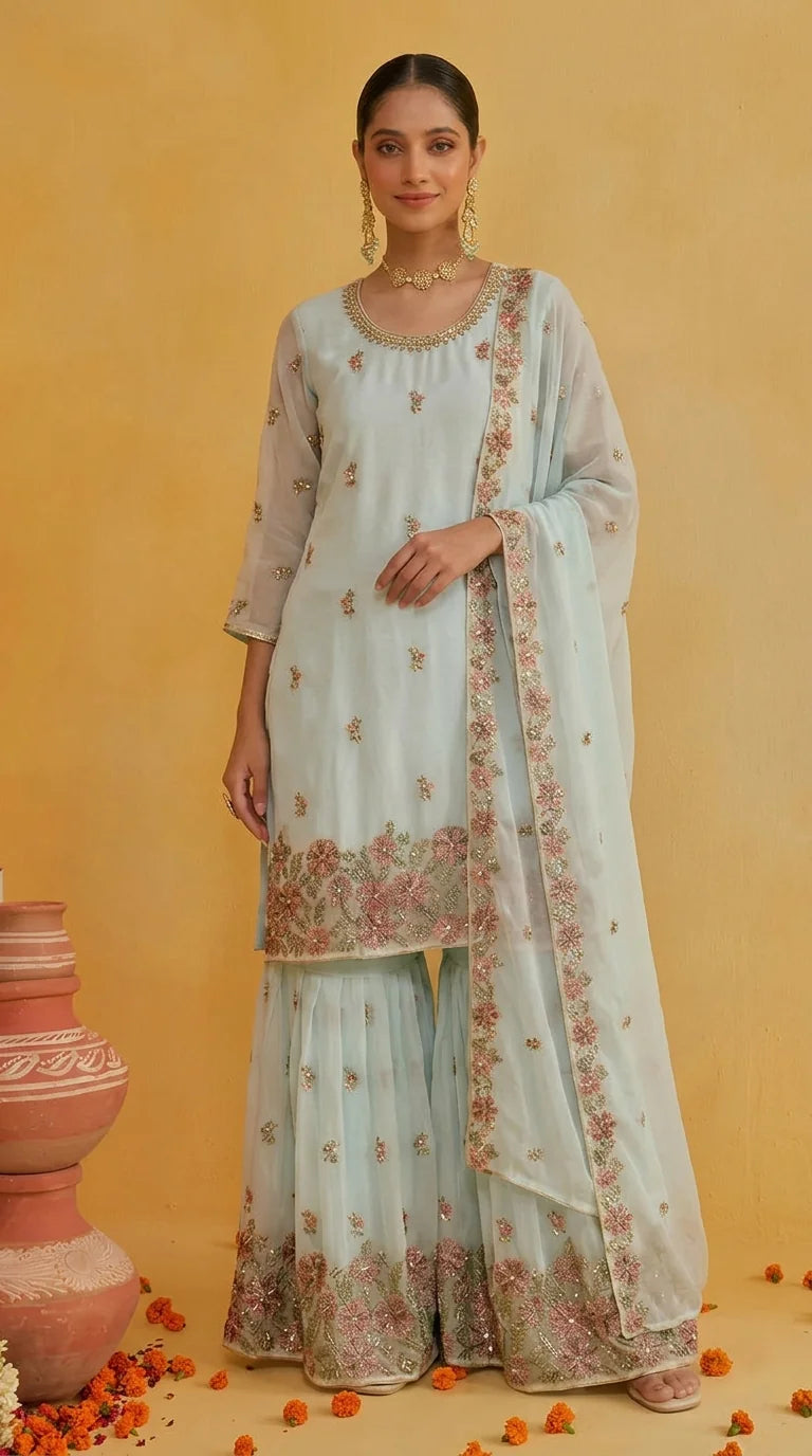 Mint Morning Sharara Set