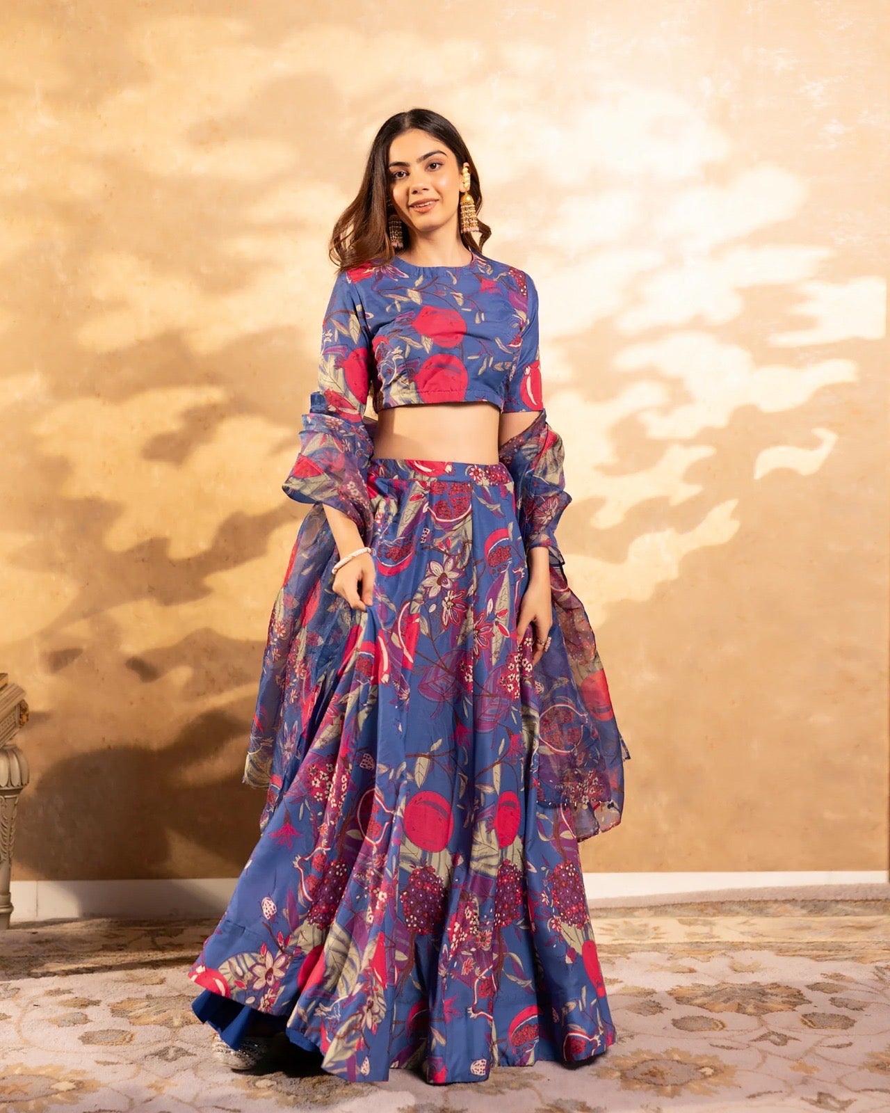 Blue & Scarlet Floral Lehenga