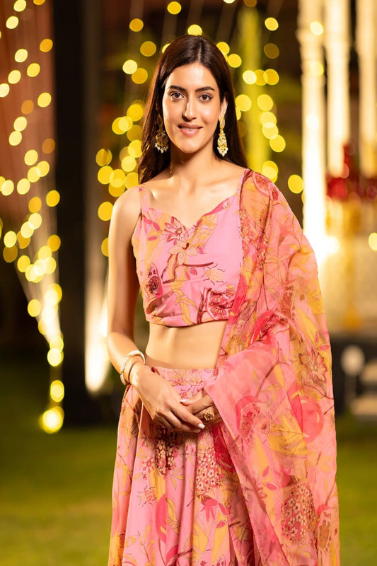 Blush Rose Floral Lehenga