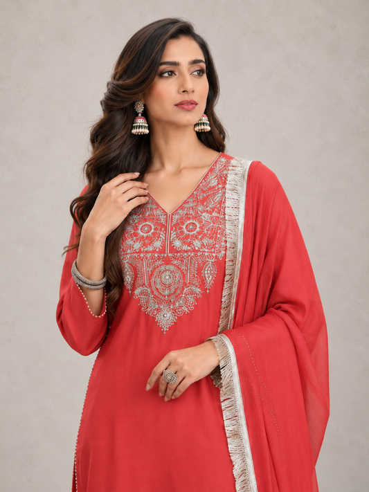Red Kurti Set