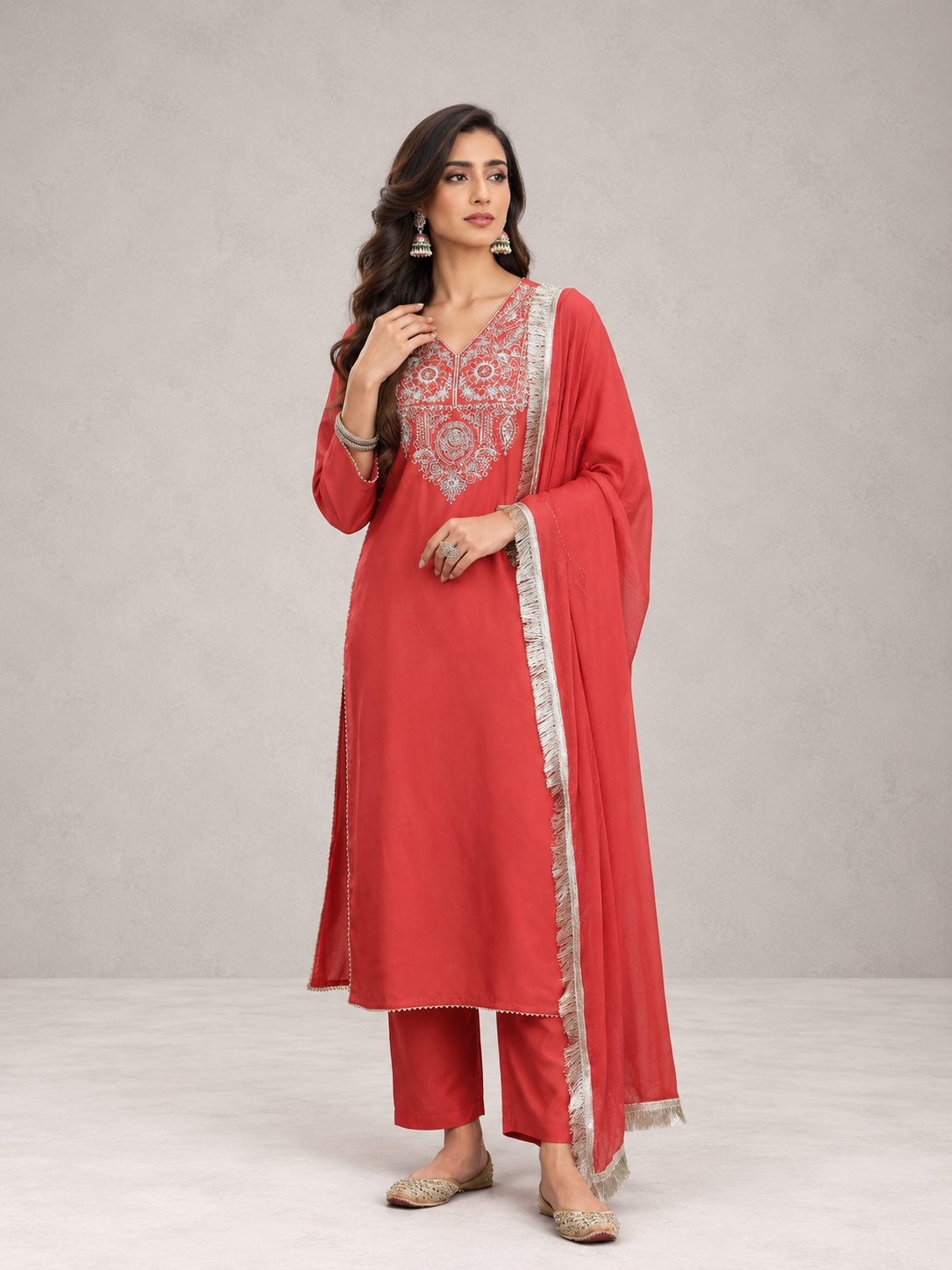 Red Kurti Set