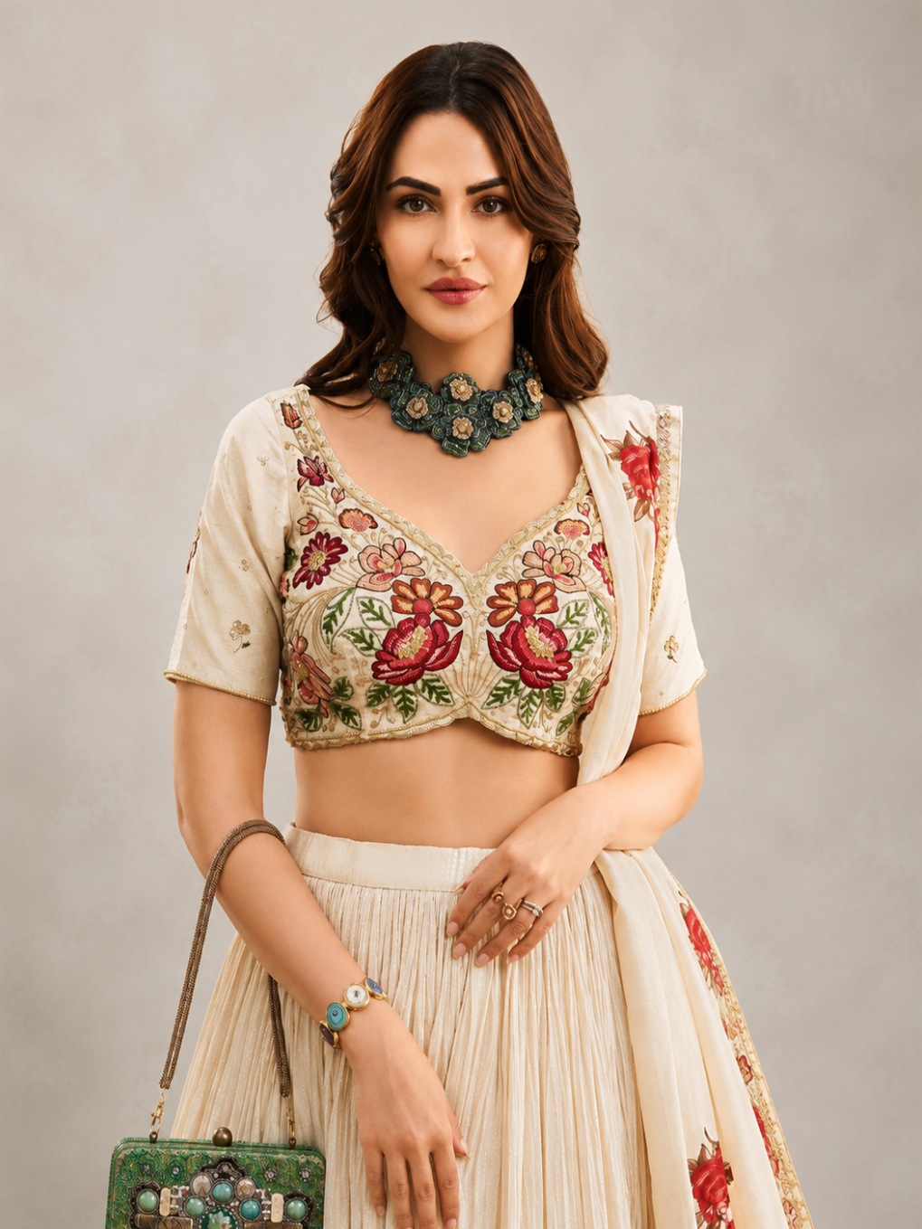 Cream Lehenga Choli