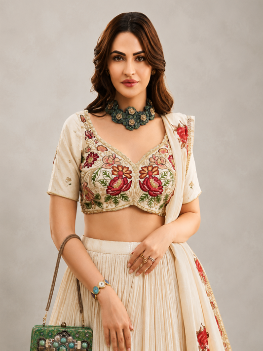 Cream Lehenga Choli
