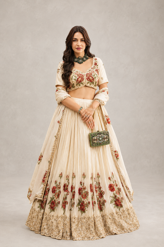 Cream Lehenga Choli