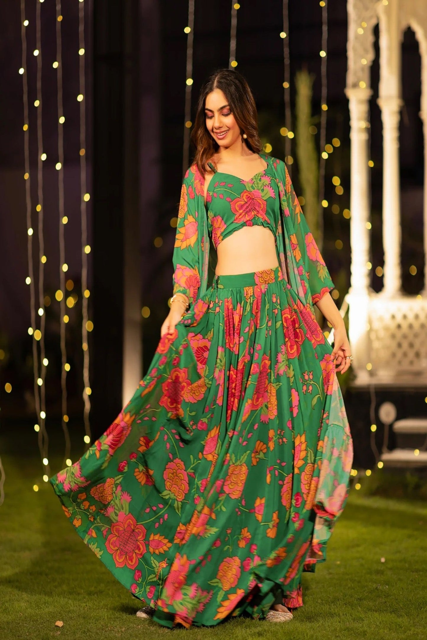 Emerald Blossom Floral Lehenga