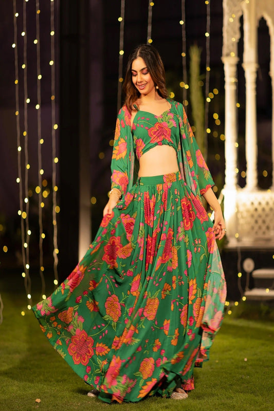 Emerald Blossom Floral Lehenga