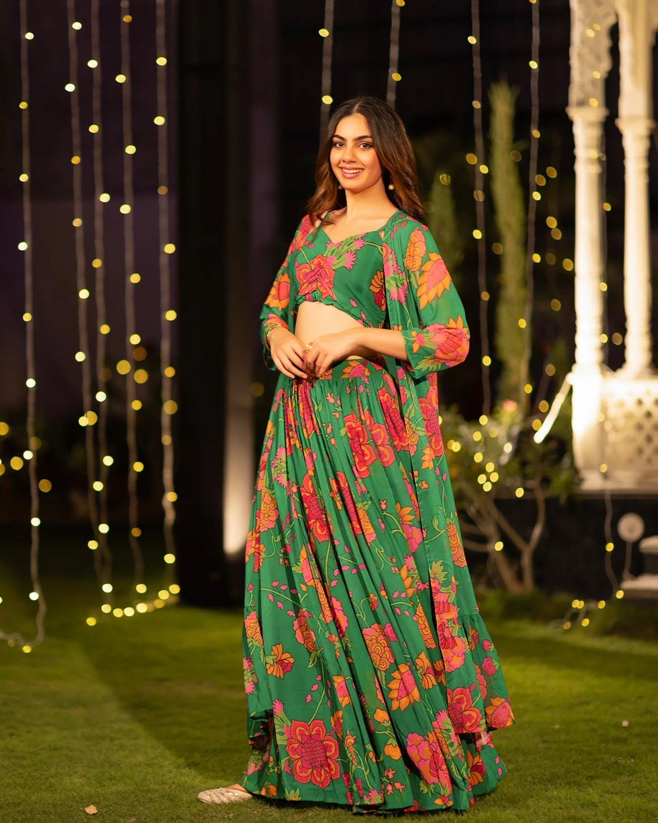 Emerald Blossom Floral Lehenga