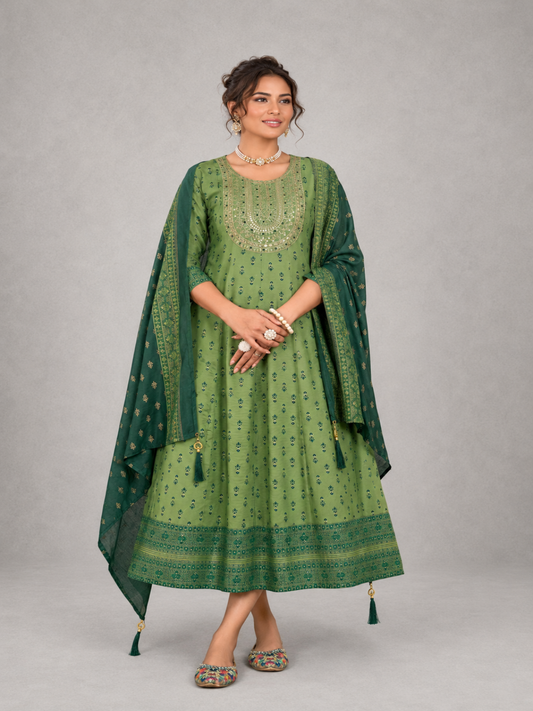 Green Anarkali Gown Set