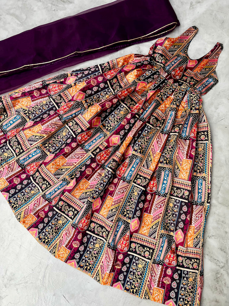 Purple Printed Anarkali Dress