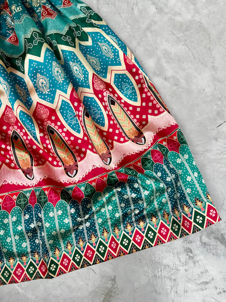 Red Printed Anarkali Dress