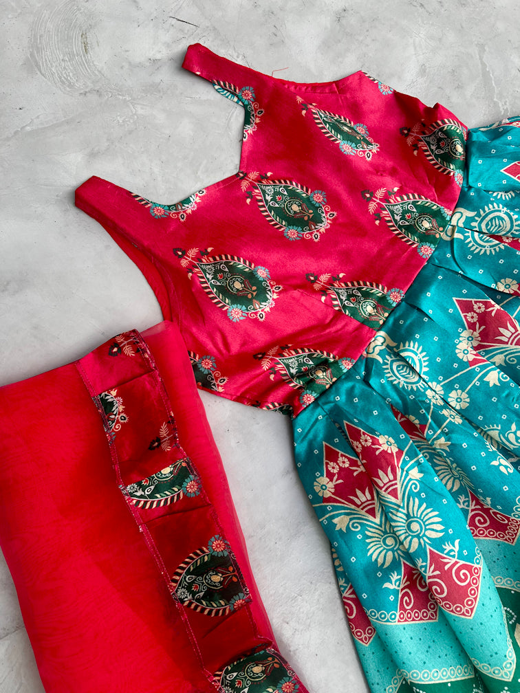 Red Printed Anarkali Dress