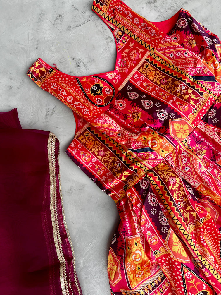 Pink Purple Printed Anarkali Dress