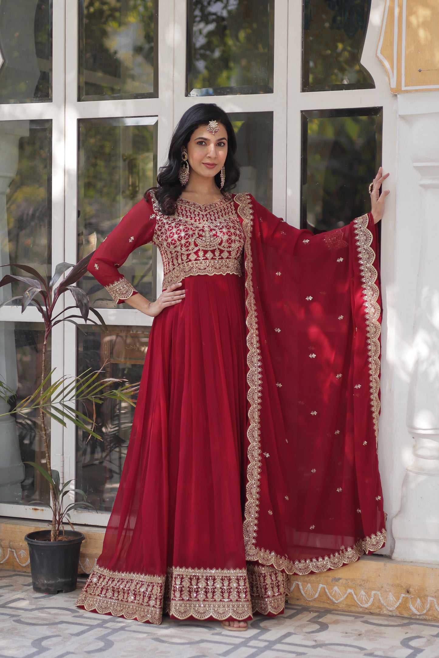 Maroon Heritage Anarkali Gown Set