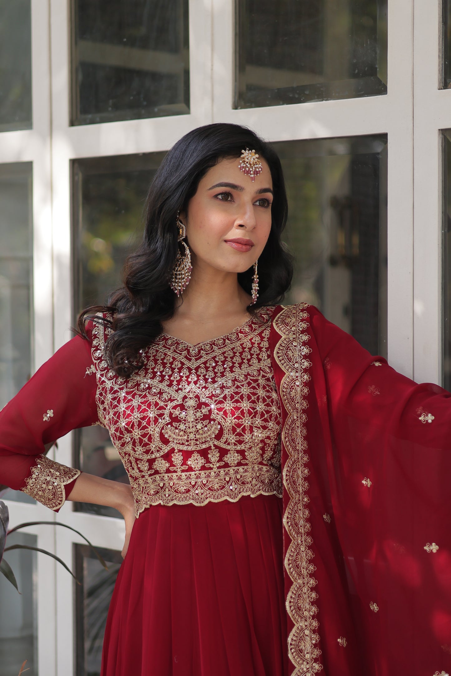 Maroon Heritage Anarkali Gown Set