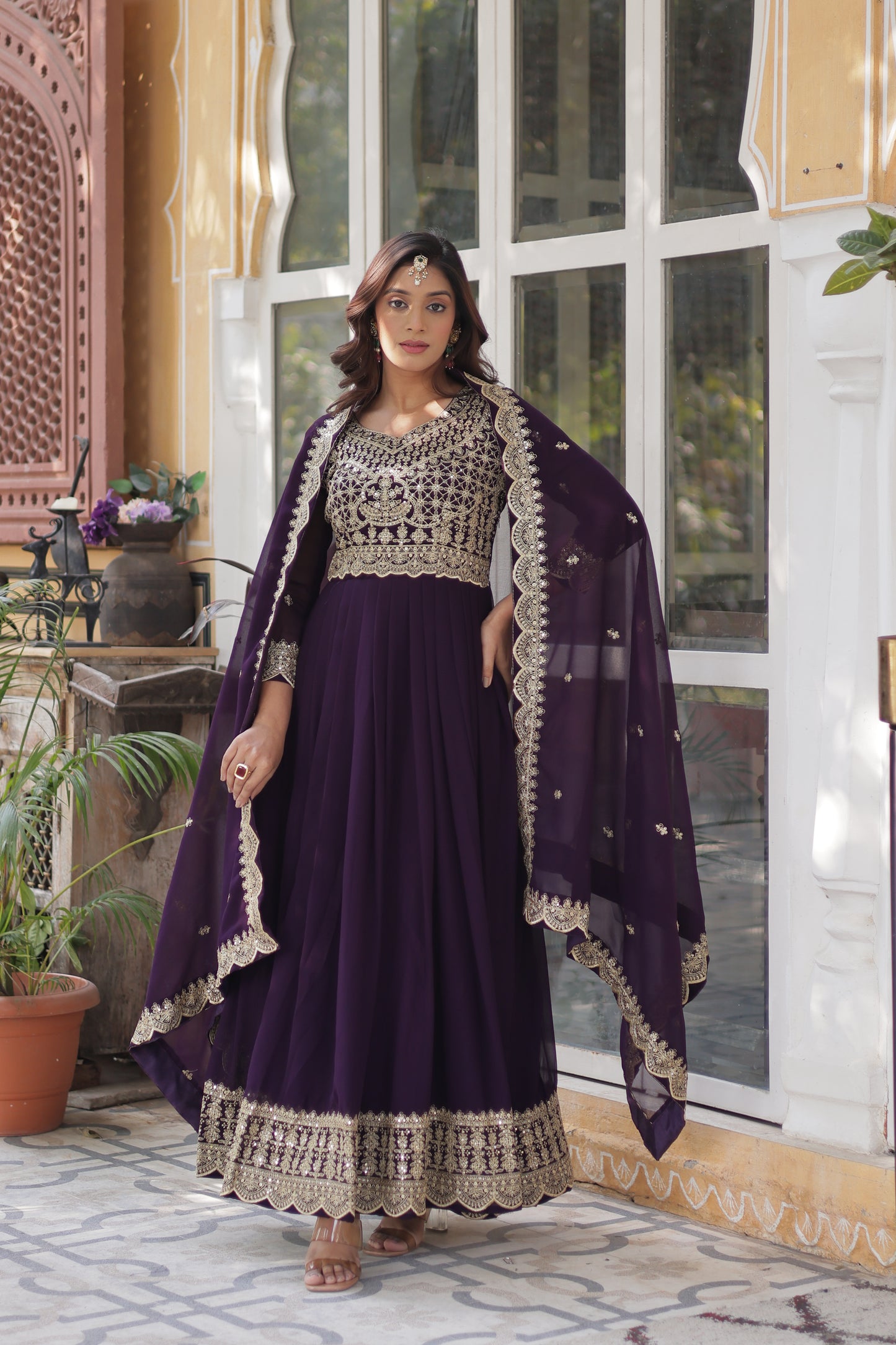 Midnight Plum Anarkali Gown Set
