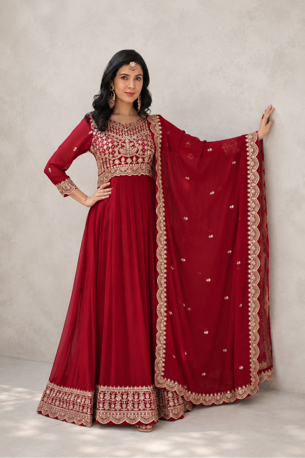 Maroon Heritage Anarkali Gown Set