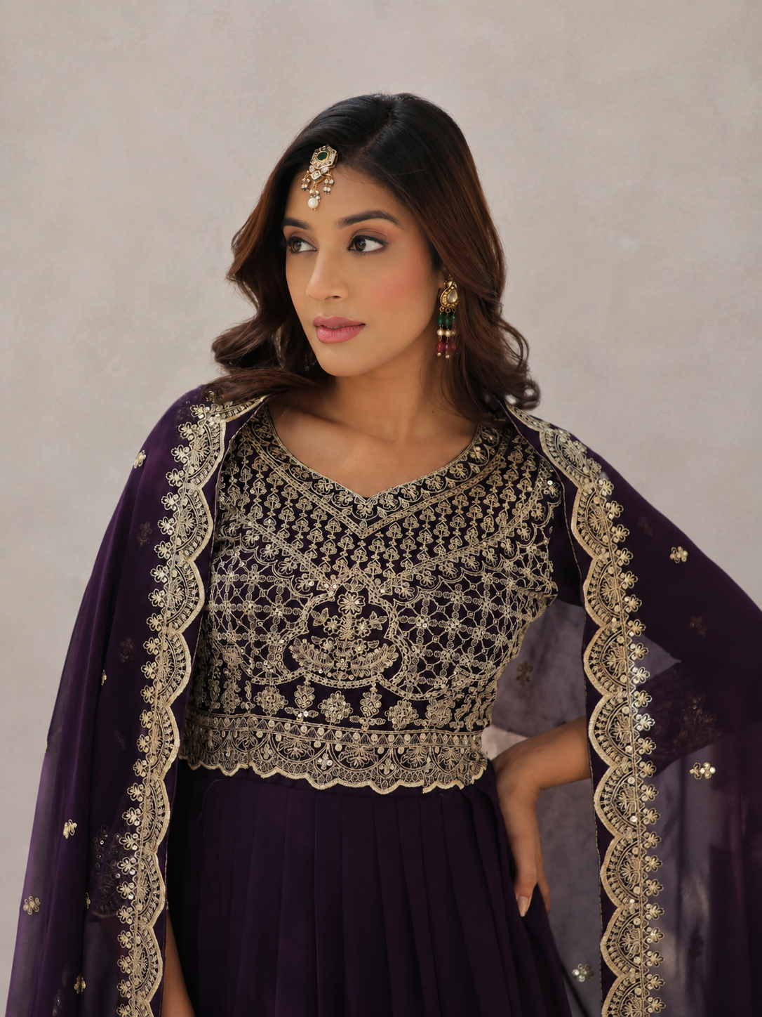 Midnight Plum Anarkali Gown Set