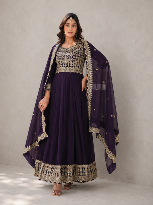 Midnight Plum Anarkali Gown Set