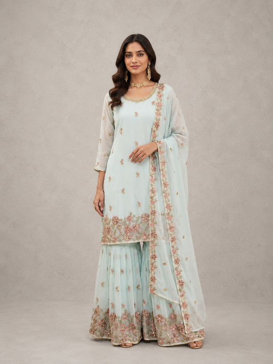 Mint Morning Sharara Set