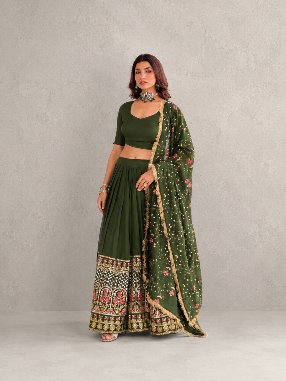 Olive Green Lehenga Set