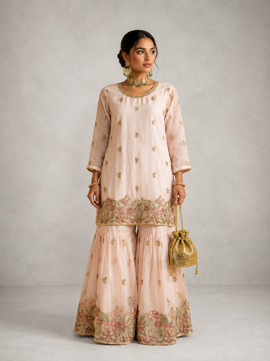 Peachy Petals Sharara Set