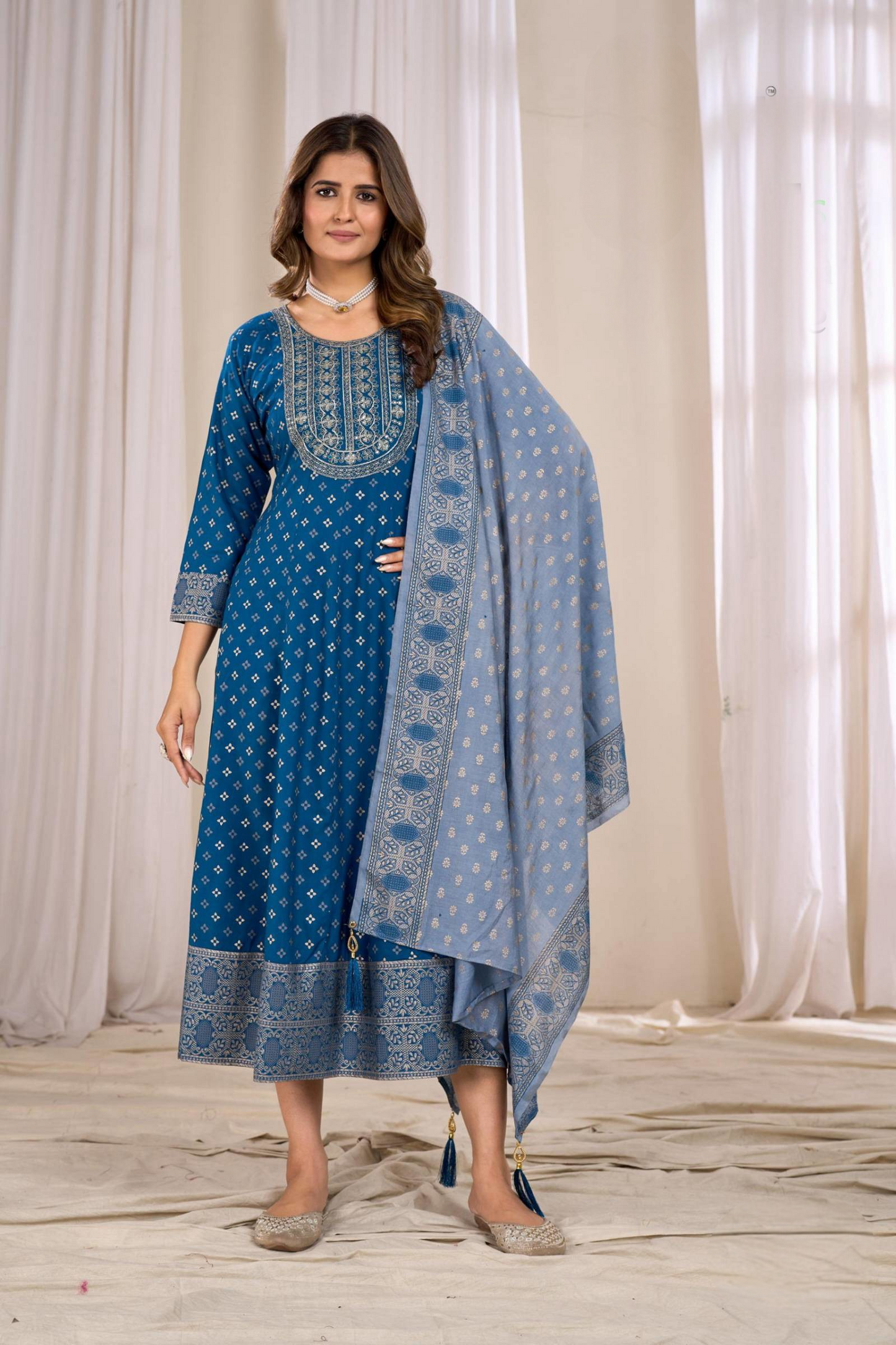 Blue Anarkali Gown Set