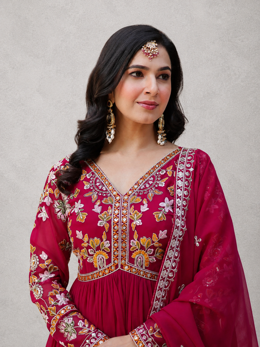 Rose Bloom Anarkali Gown Set