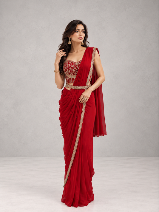 Scarlet Pre-Draped Saree Set