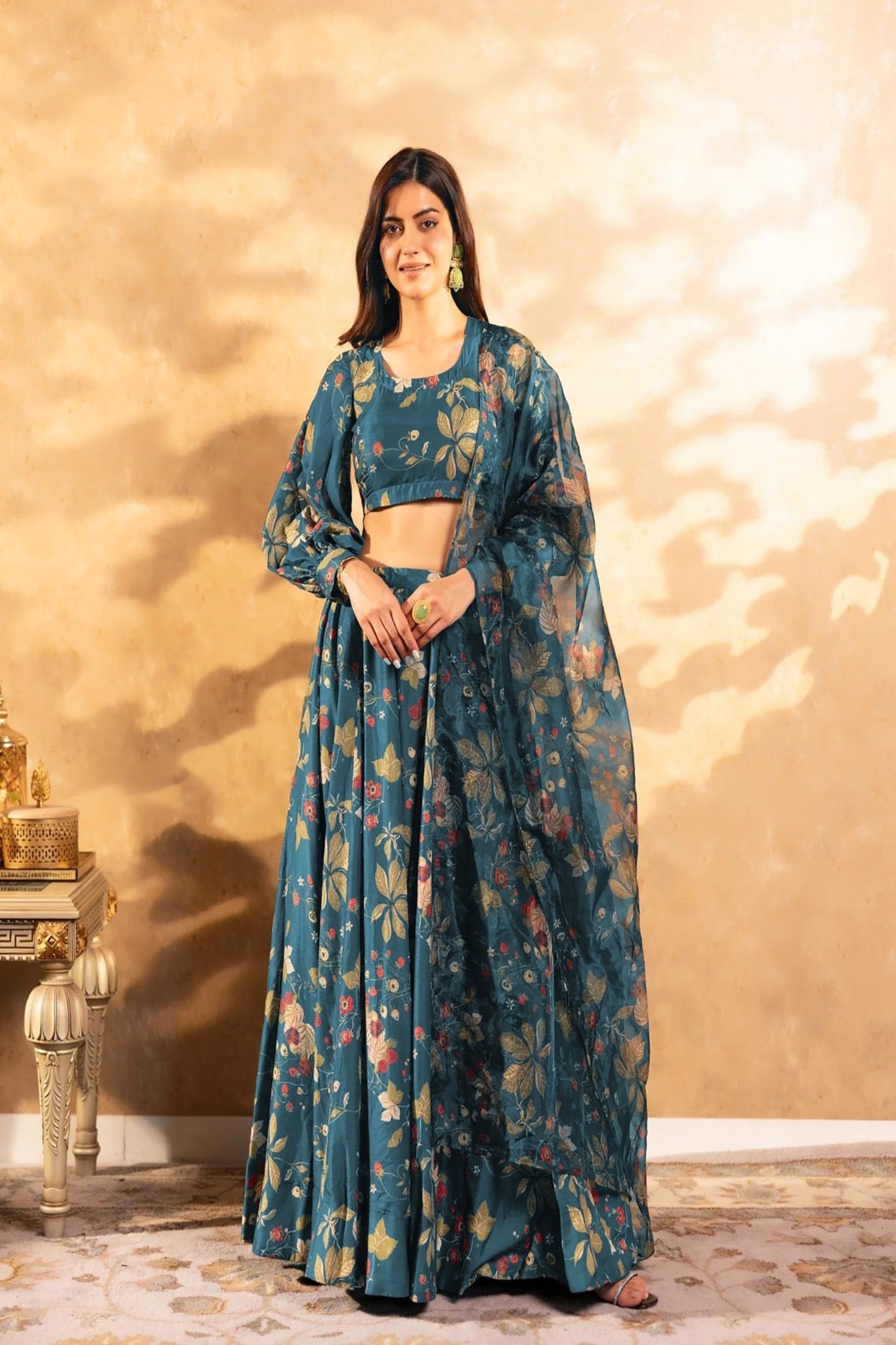 Teal Long Sleeve Lehenga