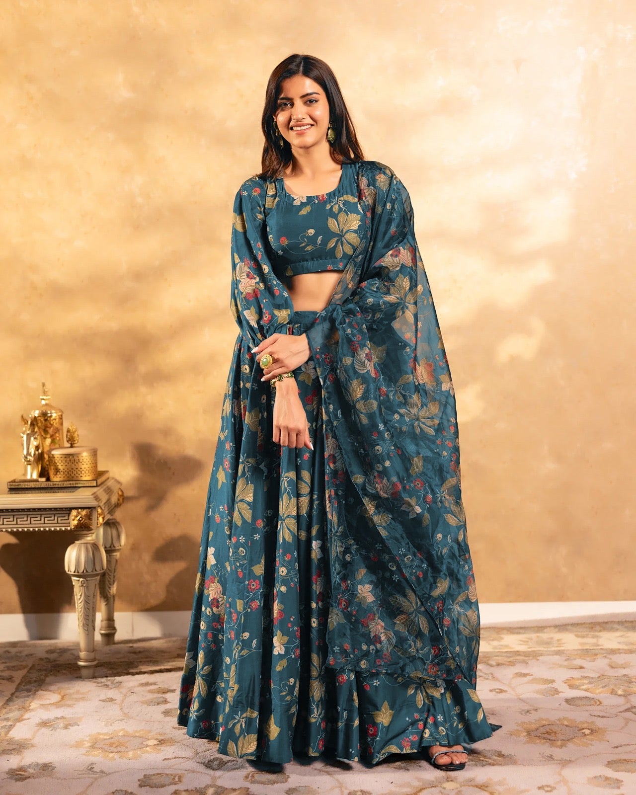 Teal Long Sleeve Lehenga