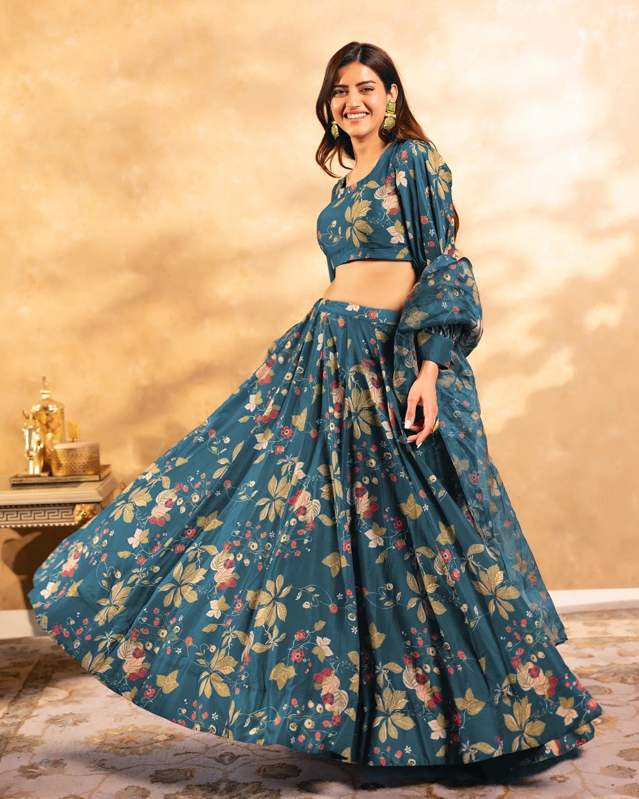 Teal Long Sleeve Lehenga