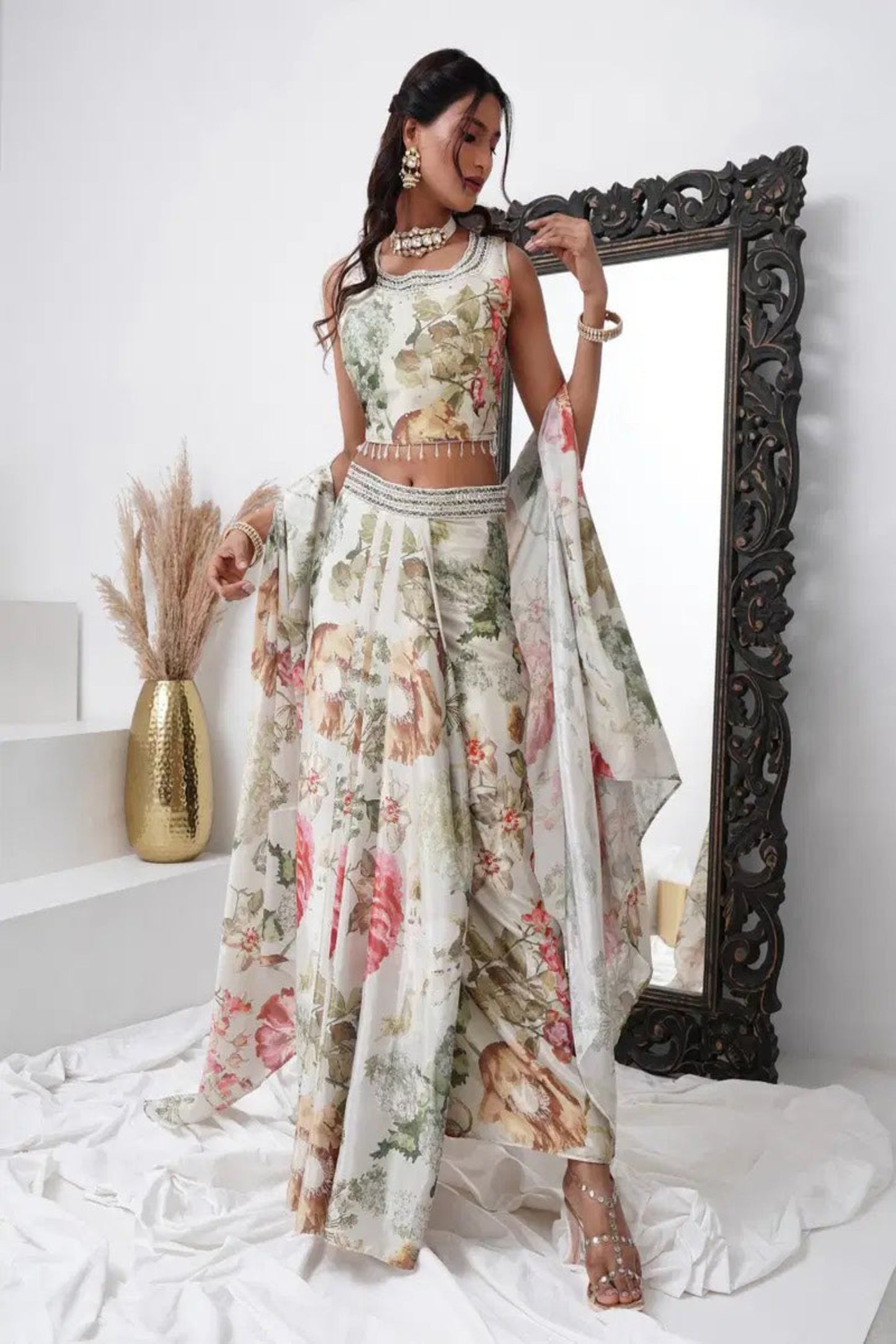 Green Floral Lehenga