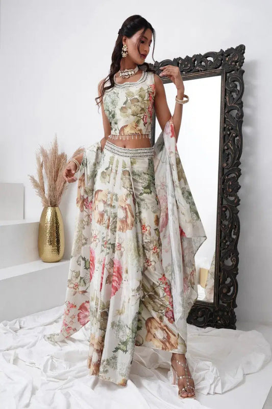Green Floral Lehenga