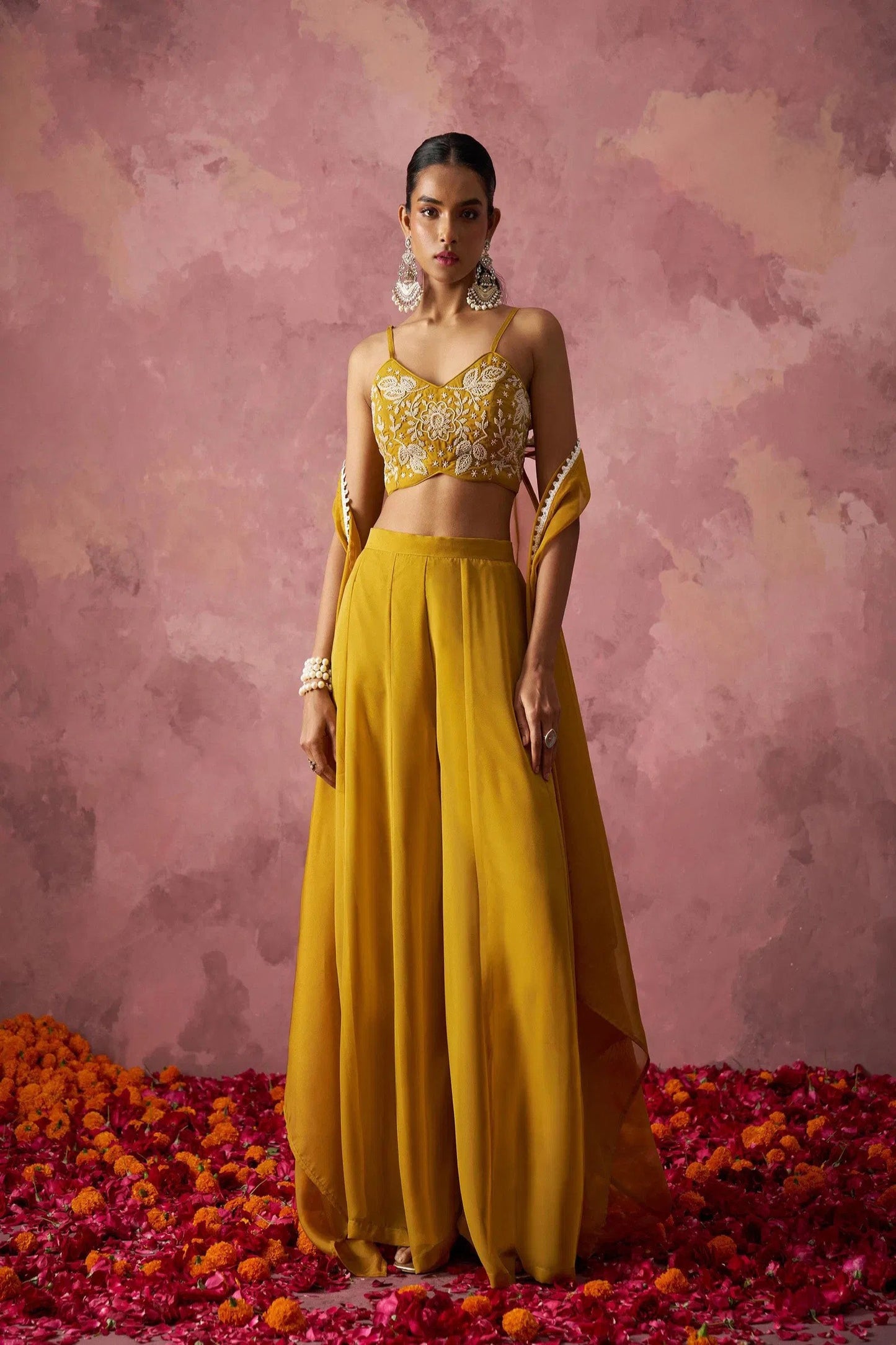 Yellow Indo-Western Palazzo Suit