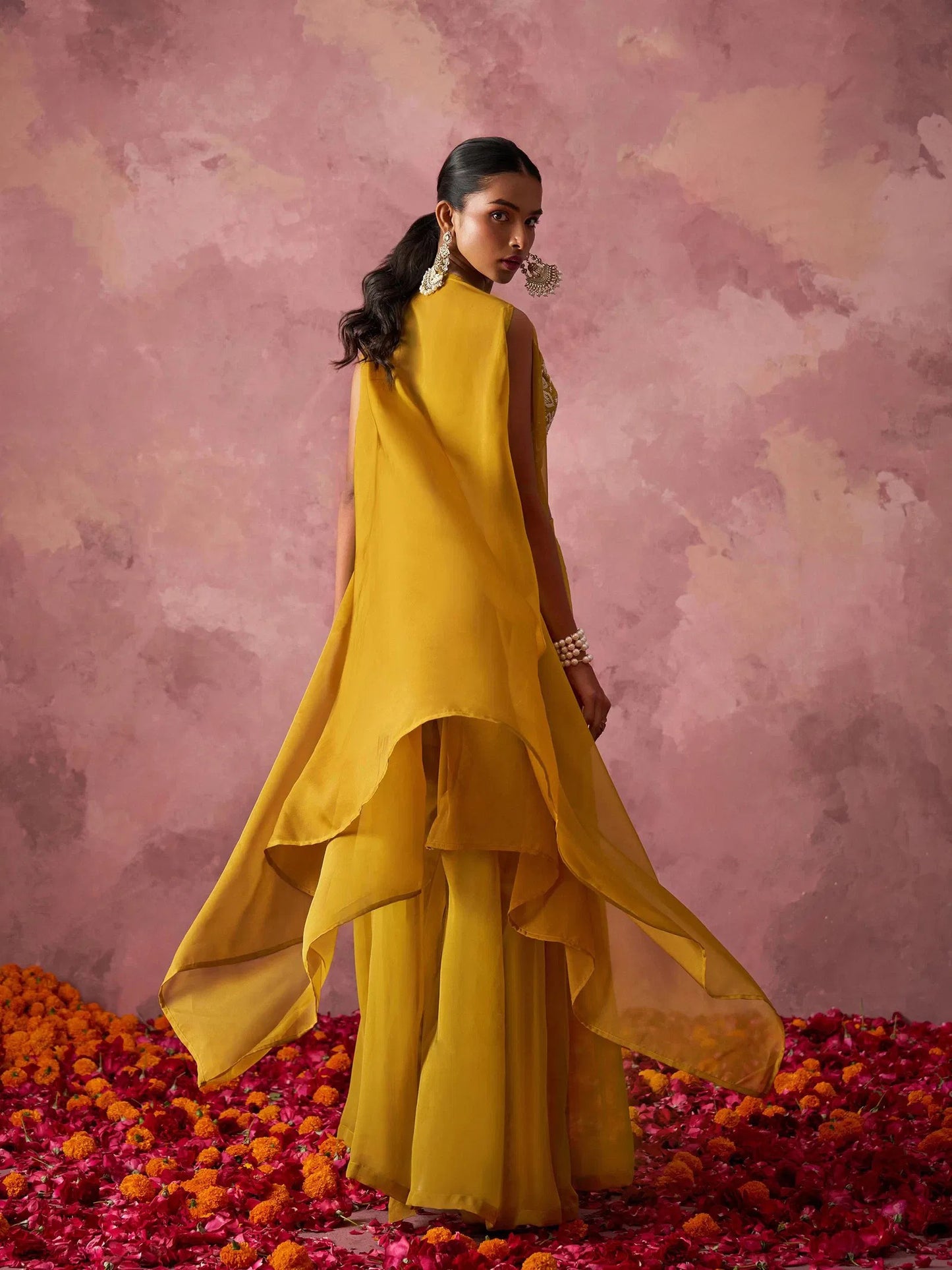 Yellow Indo-Western Palazzo Suit