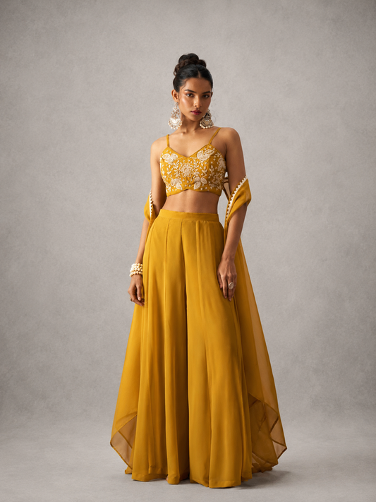 Yellow Indo-Western Palazzo Suit